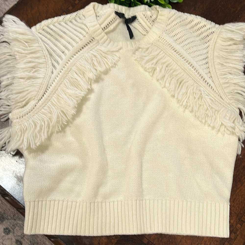 BCBG Mazazria Fringed Sweater Top Size XXS